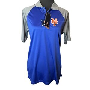 Antigua New York Mets Shirt Dry Fit Short Sleeve Blue Size Small Button Collar